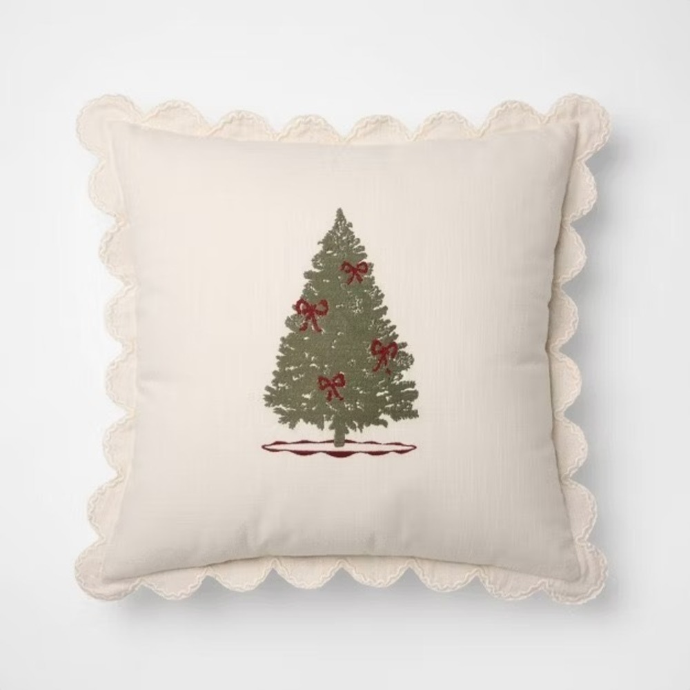 20x20 Embroidered Tree Scalloped Edge Pillow Cream - Threshold Studio McGee 2025